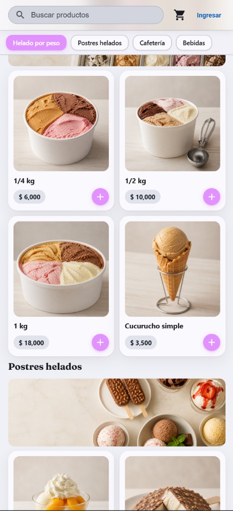 Tienda de heladería con helado por peso y postres helados