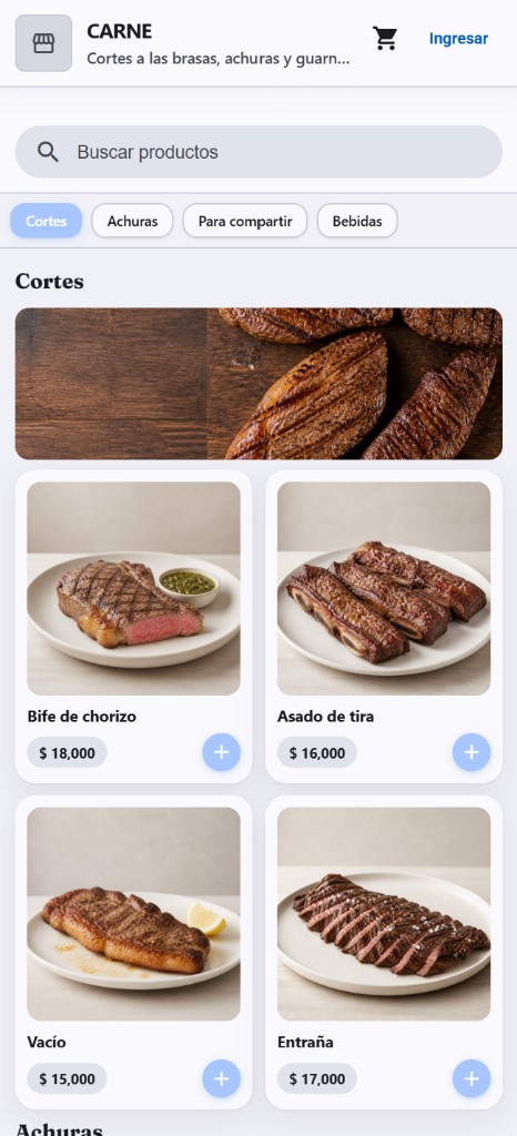 Tienda de parrilla con cortes a las brasas y achuras